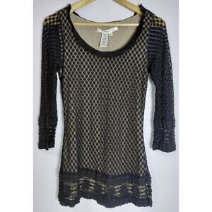 MAX STUDIO Black Knit Top Solid 3/4 Sleeve Women Size L